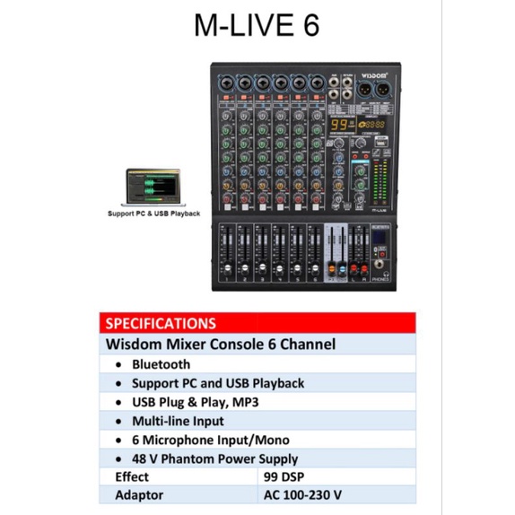 Jual Mixer Audio Wisdom Live6 Live 6 6CH Bluetooth Soundcard Original