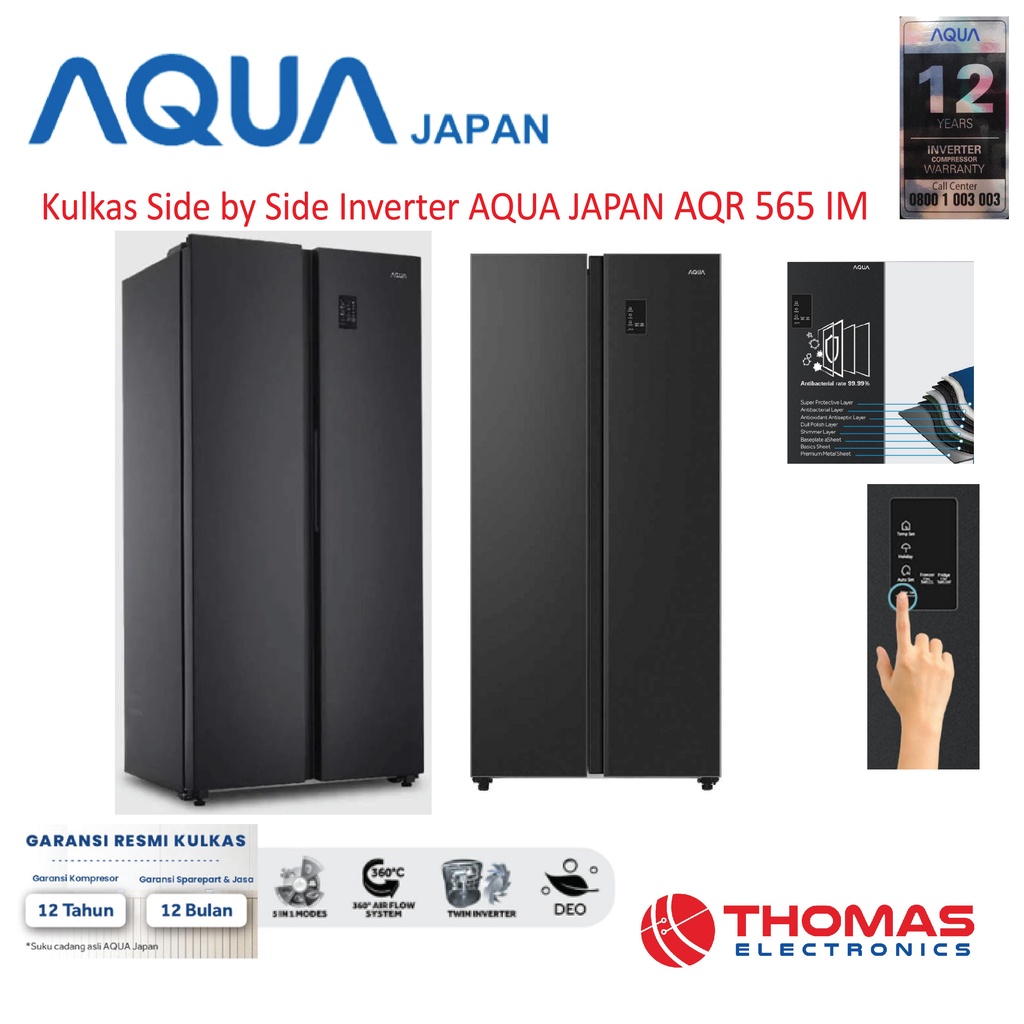 Jual Kulkas Side By Side Inverter AQUA JAPAN AQR 565 IM Lemari Es Side