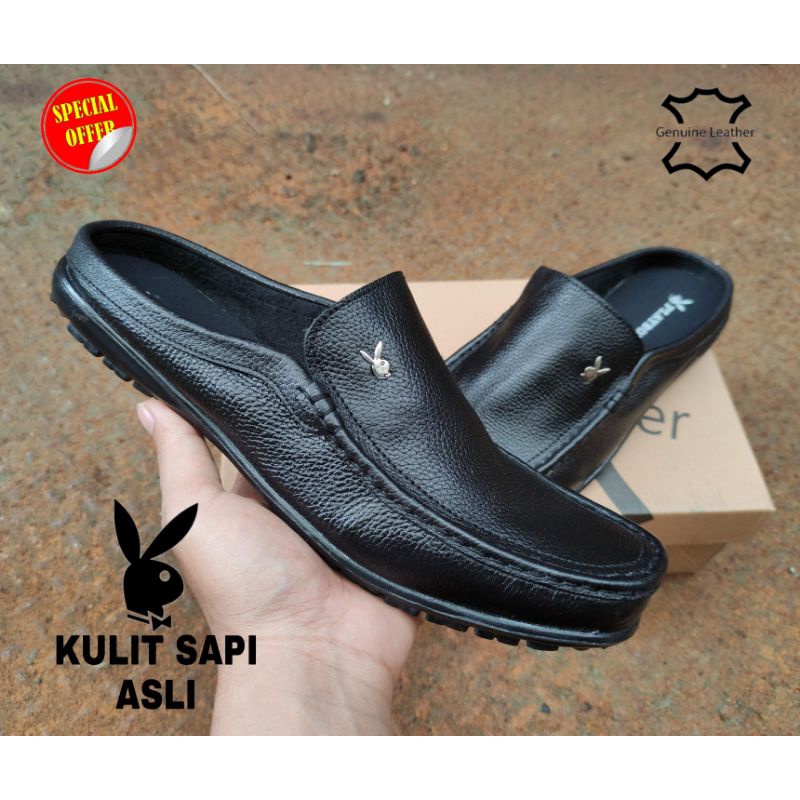 Jual Sepatu Sandal Pria Kulit Sapi Asli Slop Pria Kulit Asli