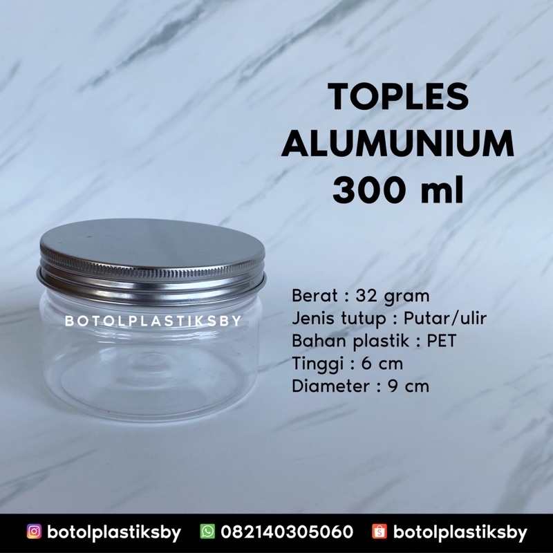 Jual ECER Toples Tabung 300 Ml Jar Polos Tutup Bening Alumunium