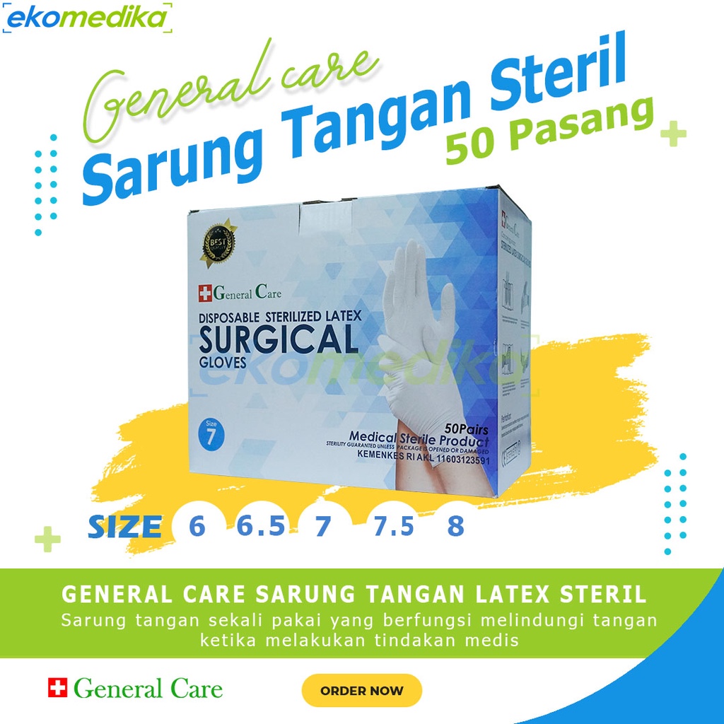 Jual Sarung Tangan Steril General Care GC Sterile Latex Surgical Gloves