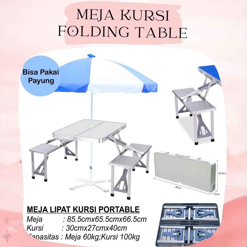 Jual Meja Kursi Lipat Piknik Aluminium Portable Folding Table Shopee