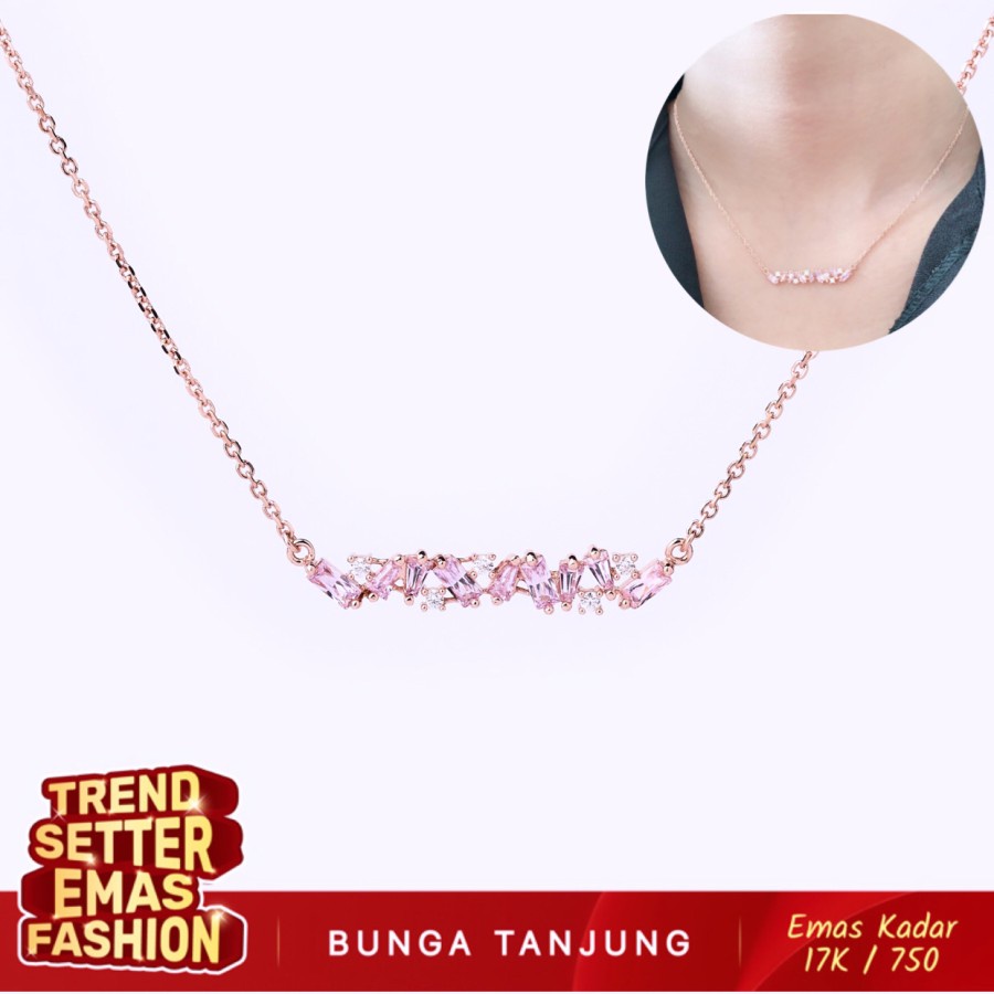 Jual Kalung Baguette Cut Pink Sakura Emas K Bunga Tanjung