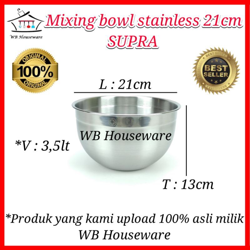 Jual Mangkok Praktis Stainless Wadah Adonan Saji Mixing Bowl Supra