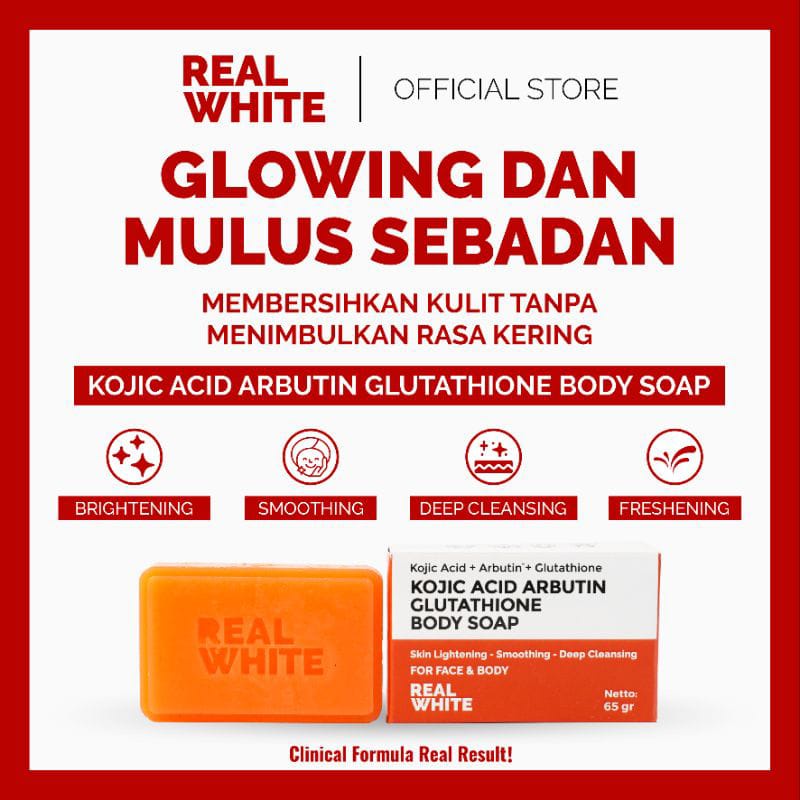 Jual REAL WHITE Kojic Acid Arbutin Glutathione Soap Bar For Face Body