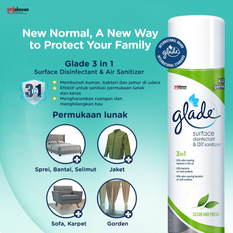 Jual Glade 3in1 Surface Disinfectant Air Sanitizer Disinfektan Spray