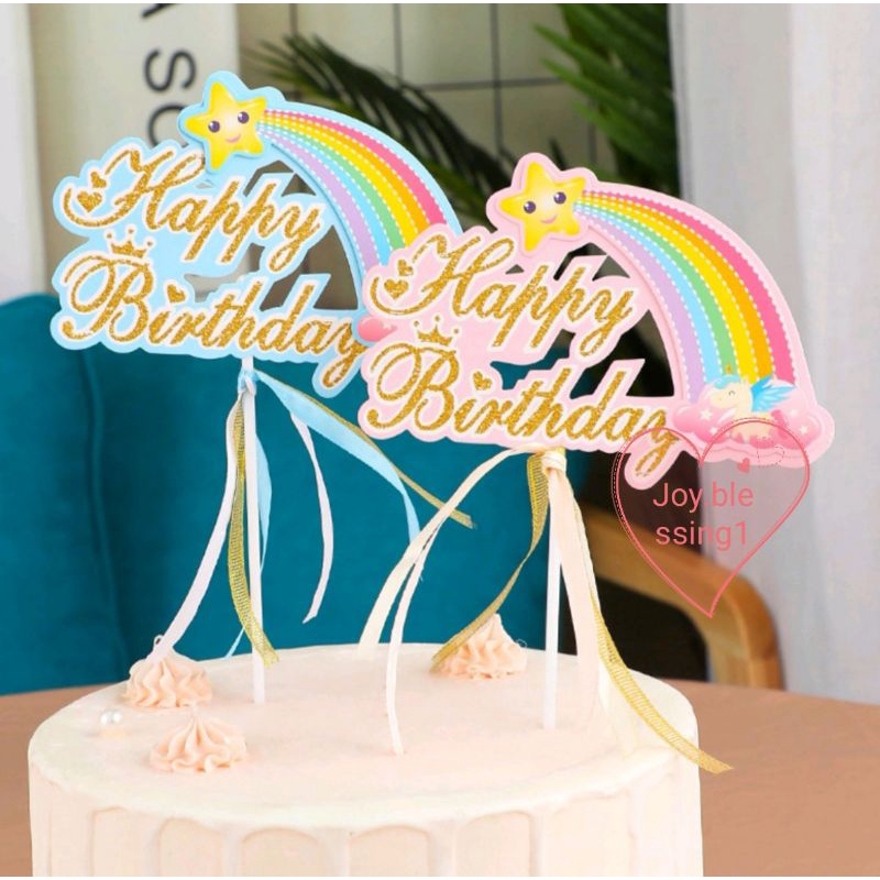 Jual Topper Cake Besar Bulat Pelangi Rainbow Happy Birthday Topper