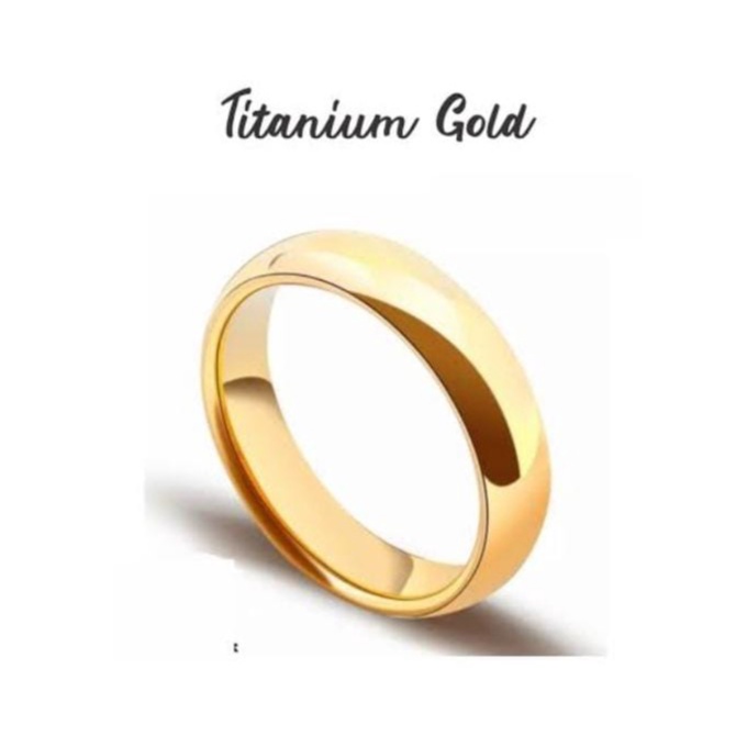 Jual Cincin Titanium Gold Polos Pria Wanita Lapis Gold Stainless Steel