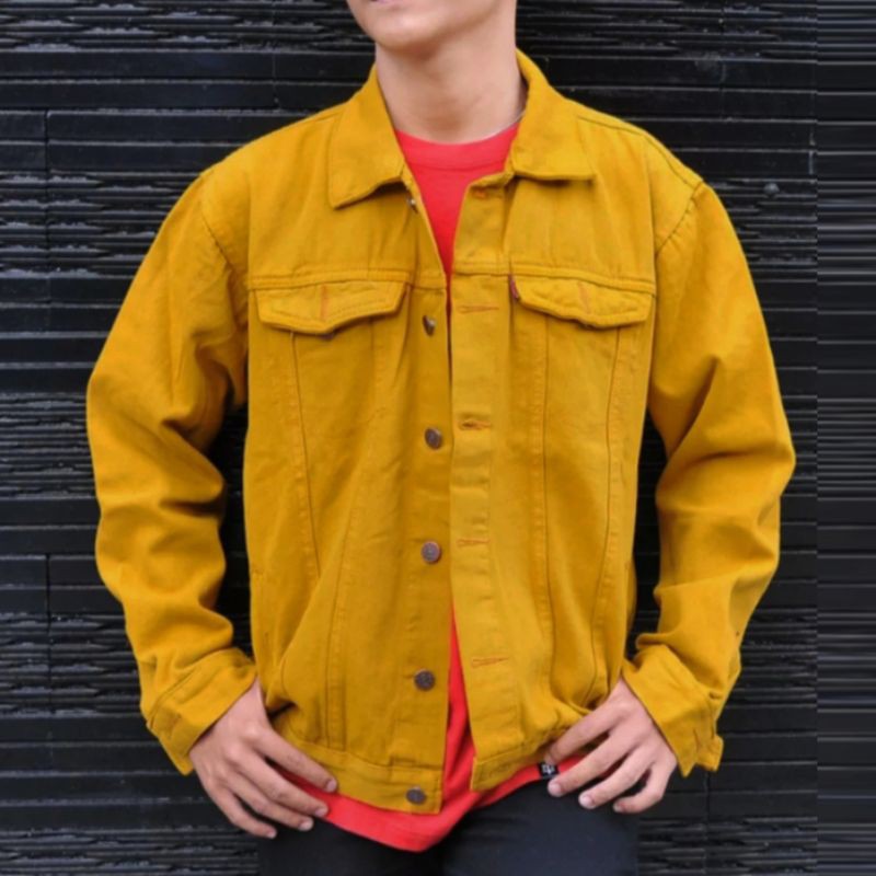 Jual Jaket Jeans Denim Oversize Pria Kuning Kunyit Jaket Denim Mustard