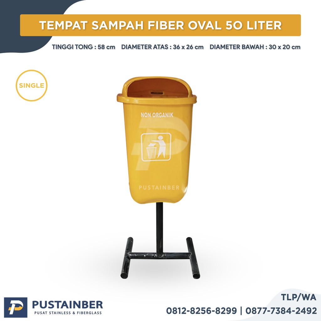 Jual Tempat Sampah Fiber Oval Single 50 Liter Tong Sampah Bak Sampah