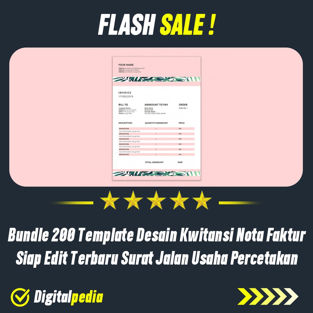 Jual Bundle 200 Template Desain Kwitansi Nota Faktur Siap Edit Terbaru