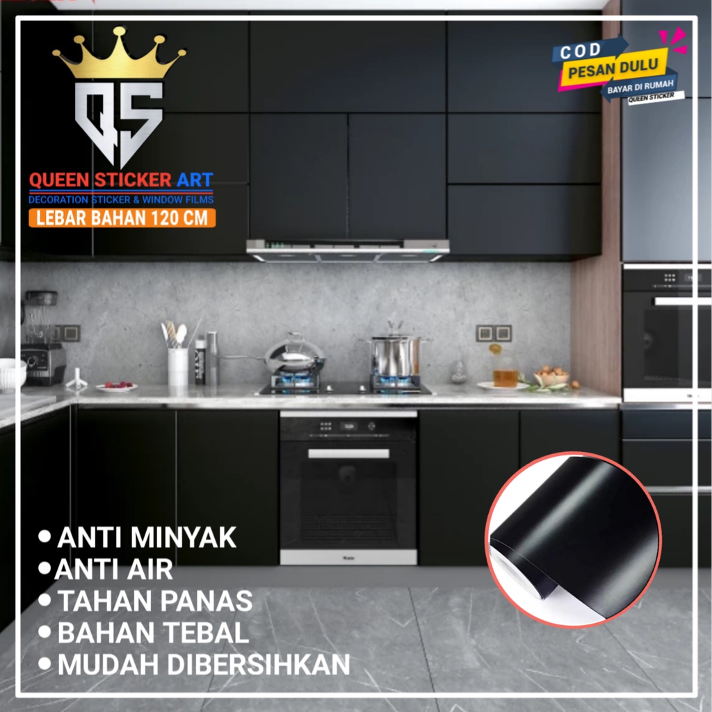 Jual Stiker Lemari Meja Dapur Polos Premium Warna Hitam Anti Air Dan