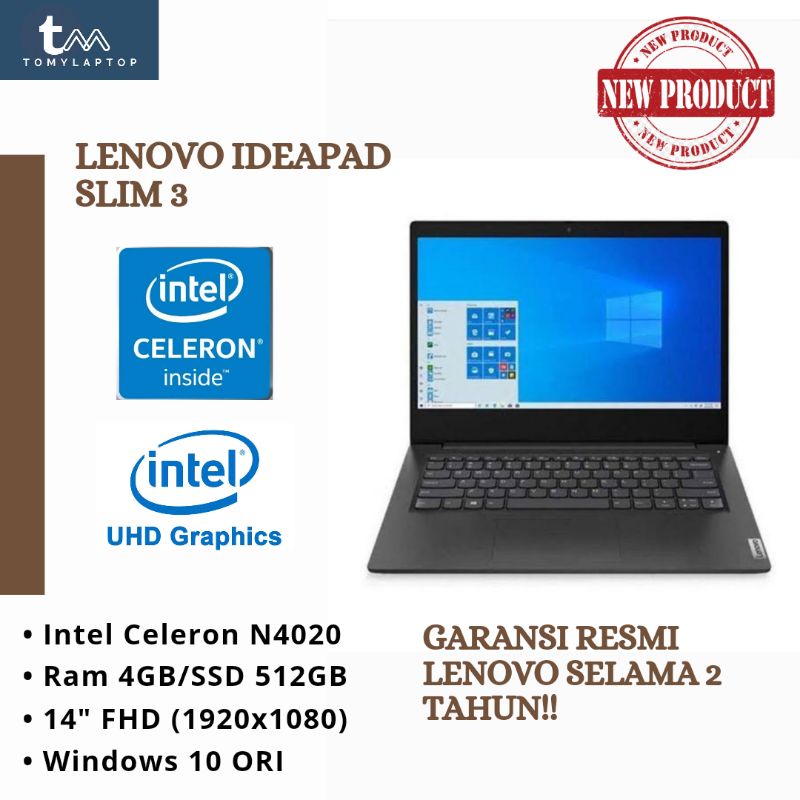 Jual LAPTOP BARU LENOVO IDEAPAD SLIM 3 INTEL N4020 RAM 4GB SSD 512GB