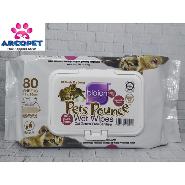 Jual Bioion Pets Pounce Wet Wipes 80 Lembar Tissue Basah Hewan