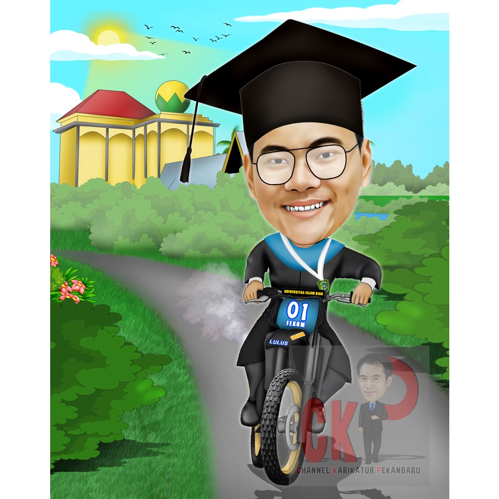 Jual Kado Wisuda Karikatur 1 Wajah Digital Ukuran 10R Plus Bingkai