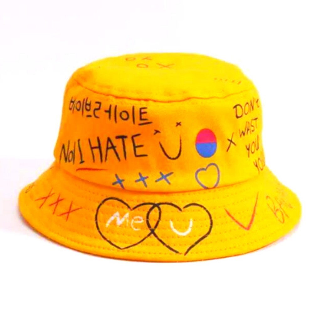 Jual Topi Bucket Pria Wanita Kpop Bolak Balik Motif Sablon BADAS