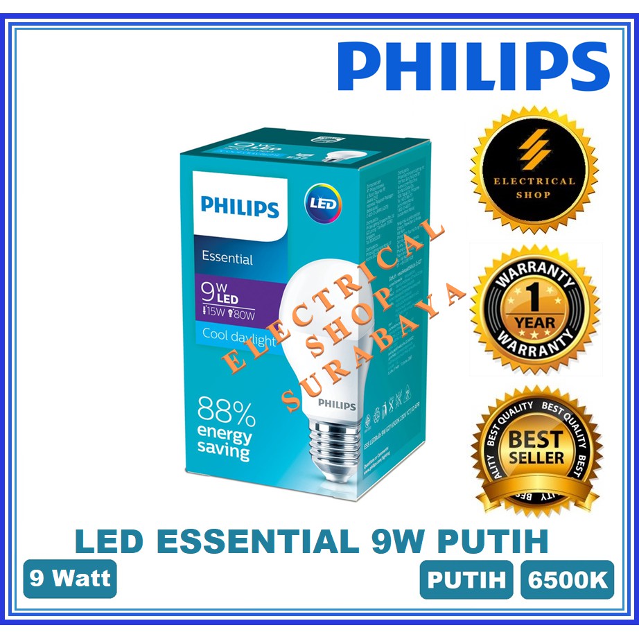 Jual PHILIPS LAMPU LED ESSENTIAL 9W 9 WATT PUTIH GARANSI 1 TAHUN