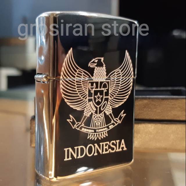 Jual Zippo Burung Garuda Indonesia Pancasila Custom Logo Tulisan Nama