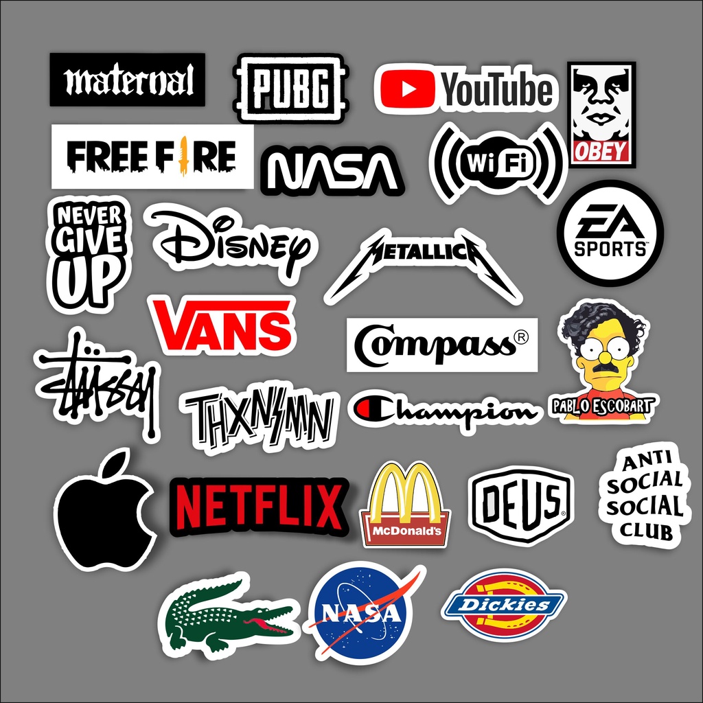 Jual Stiker Sticker Brand Distro Paket Isi 25 Pcs Netflix Nasa Stussy