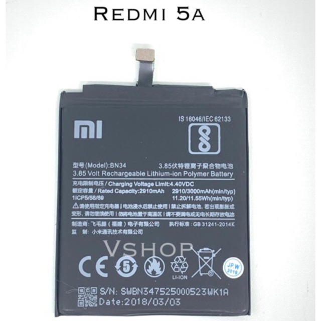 Jual BATERAI BATRE FOR XIAOMI REDMI 5A BN34 BATTERY Shopee Indonesia