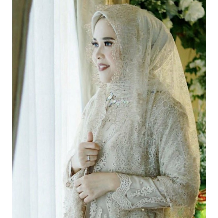 Jual Slayer Pengantin Renda Brukat Veil Pengantin Hijab Panjang Premium