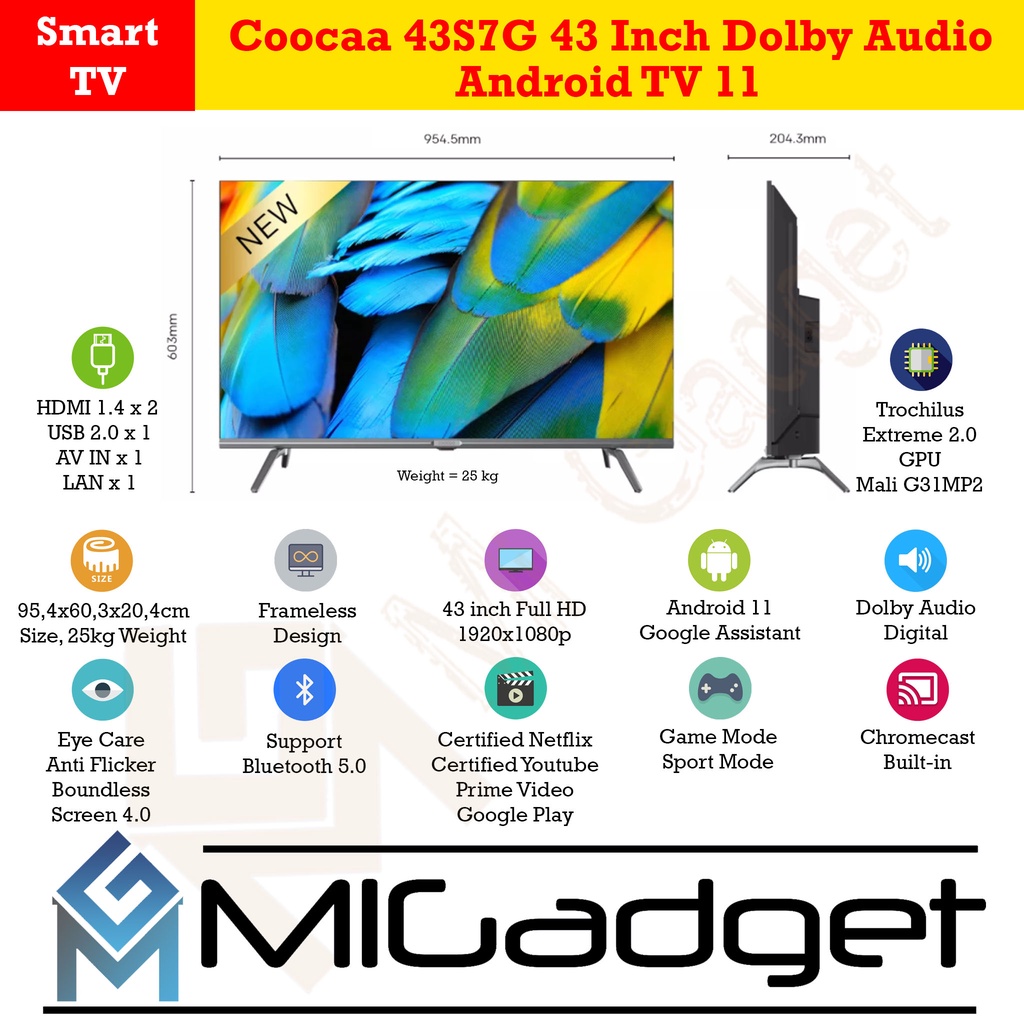 Jual Coocaa 43S7G Android TV 11 Dolby Audio 43 Inch Full HD LED TV