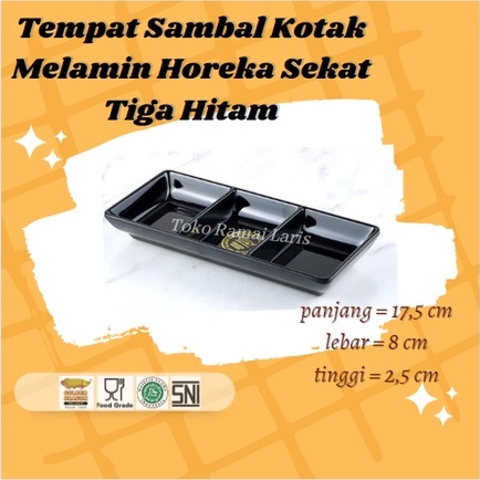 Jual Tempat Sambal MEWAH P8 Tempat Sambal Kotak Sekat Tiga HITAM