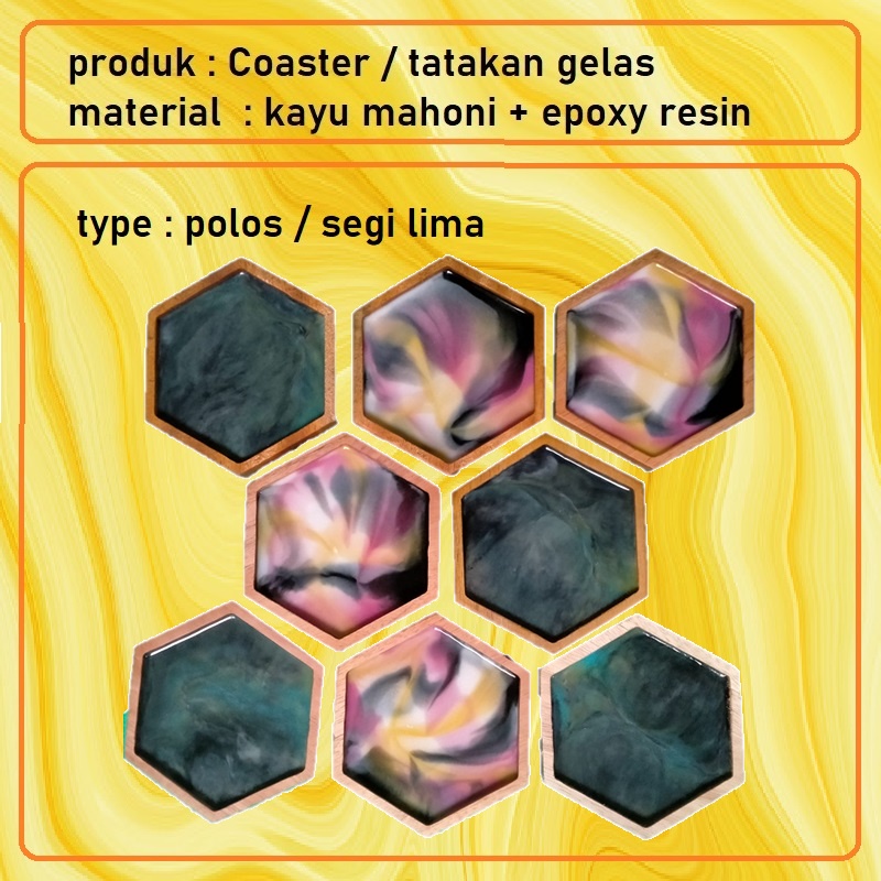 Jual Tatakan Gelas Kayu Epoxy Resin Hexagon Segi Enam Shopee