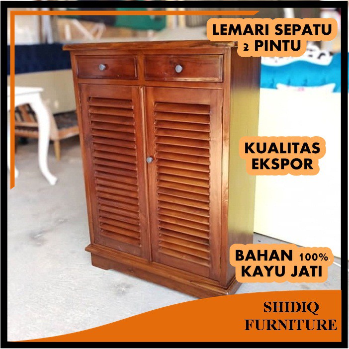 Jual Lemari Sepatu Kayu Dengan Model Rak Sepatu 2 Pintu Tertutup Dari