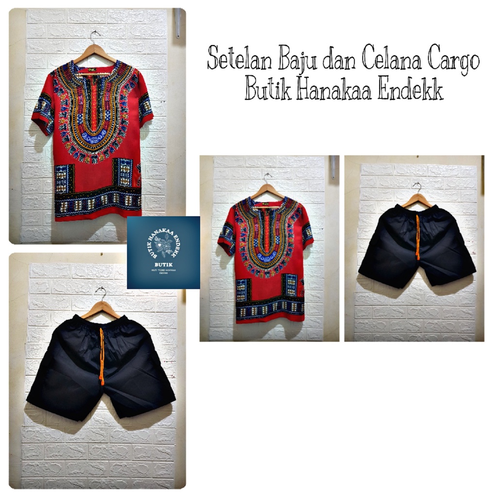 Jual Setelan Baju Dan Celana Cargo Etnik Dashiki Kotak Pria Wanita