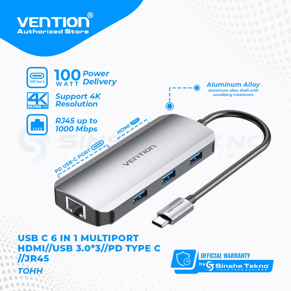 Jual VENTION Multiport USB Hub Type C To RJ45 HDMI USB3 0 PD Adapter