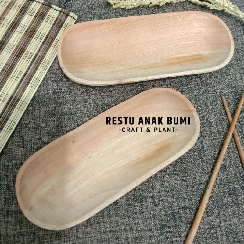 Jual K069 Piring Oval Kayu Mahoni 20x10cm Tempat Snack Wadah Saji