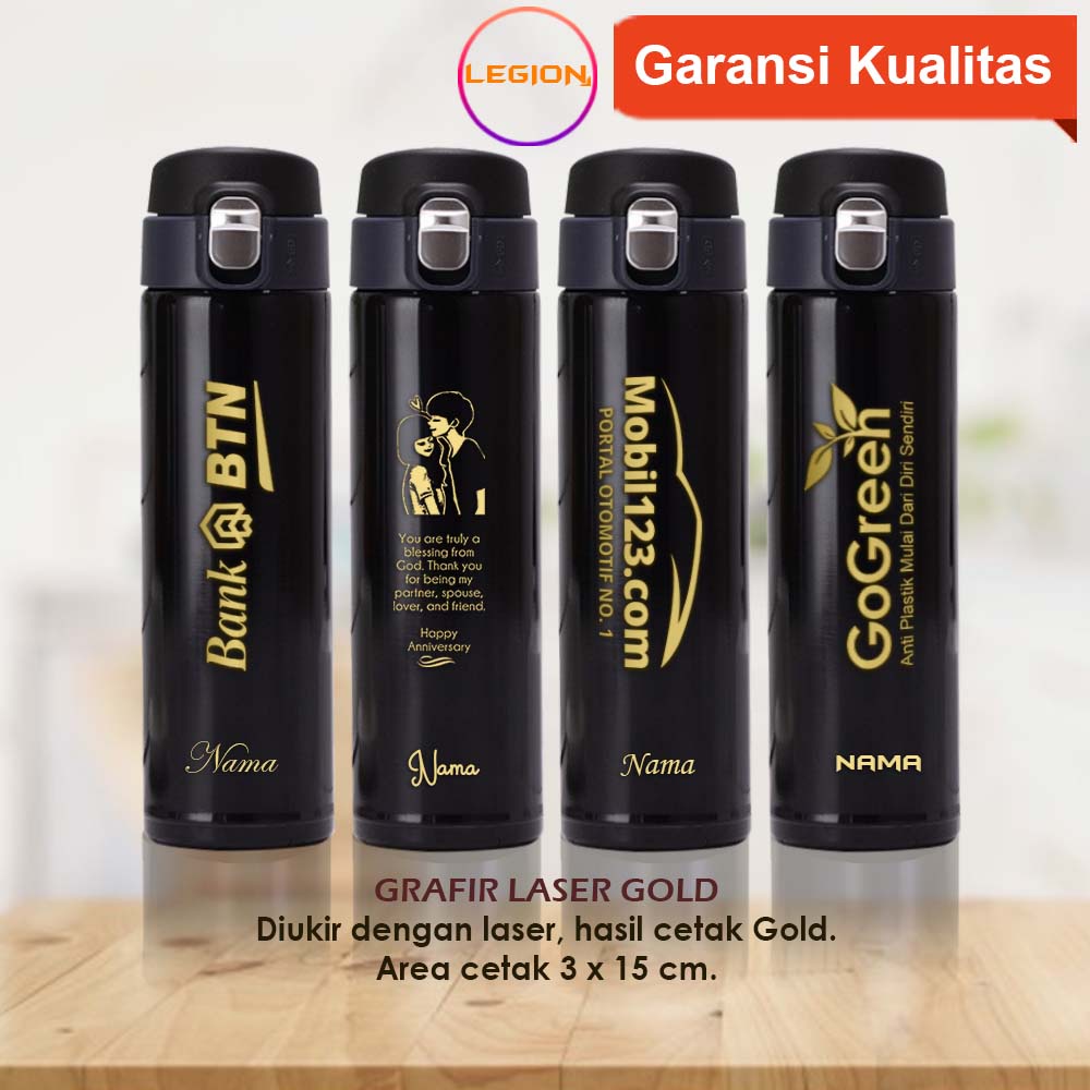 Jual Tumbler Custom Pushlock Dengan Cetak Grafir Gold Souvenir