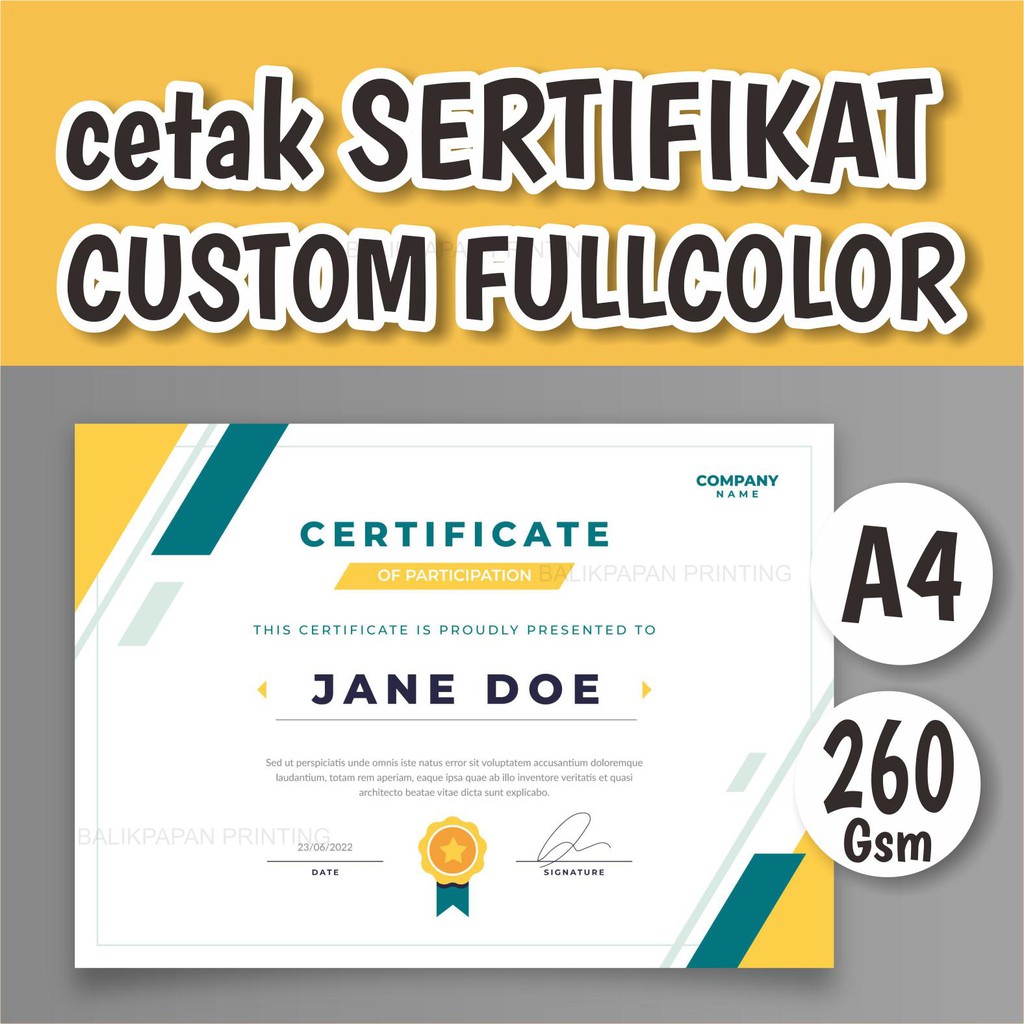 Jual Cetak Sertifikat Custom Fullcolor Tebal Shopee Indonesia