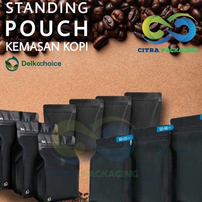 Jual Standing Pouch Zip Lock Plastik Bungkus Kemasan Kopi Hitam Doff