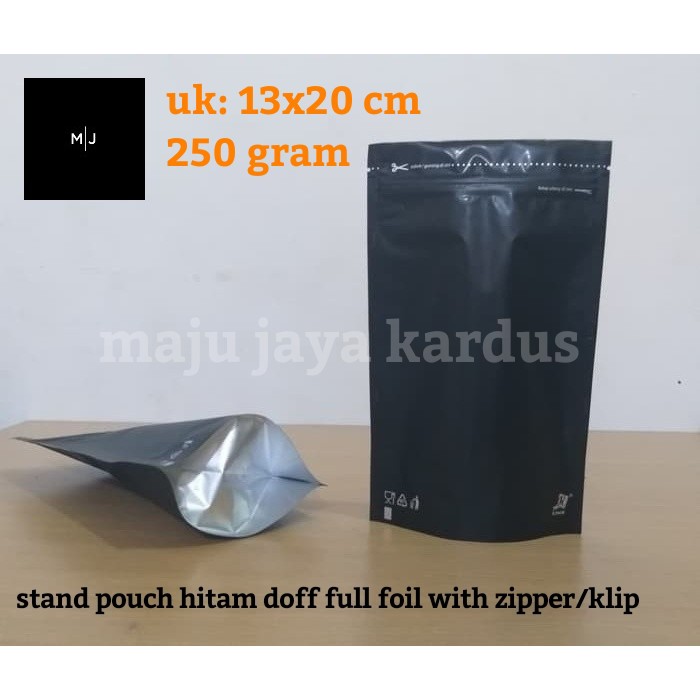 Jual Standing Pouch Kemasan Kopi Snack Hitam Doff Full Aluminium Foil