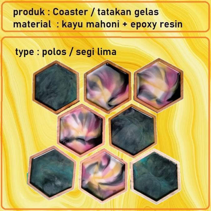 Jual Tatakan Gelas Kayu Epoxy Resin Hexagon Segi Enam Shopee