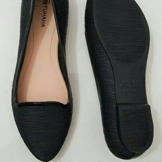 Jual Flat Shoes Kerja Wanita Full Black Hitam Karet Fuhaha 36 37 38 39