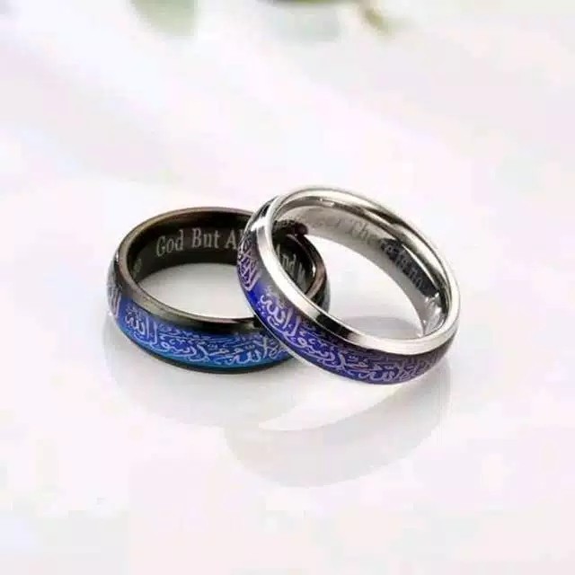 Jual Cincin Titanium Couple Tauhid Syahadat Warna Putih Bunglon