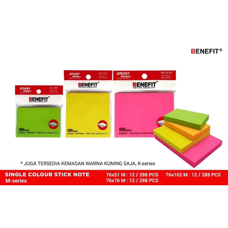 Jual STICKY NOTES Memo Tempel BENEFIT SN 7676 100 Lembar