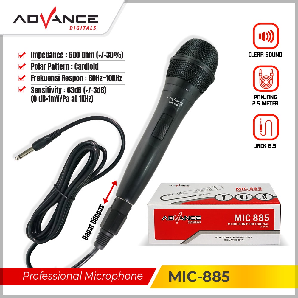 Jual Advance MIC 885 Kabel Jack Besar 6 5mm Karaoke Single Profesional