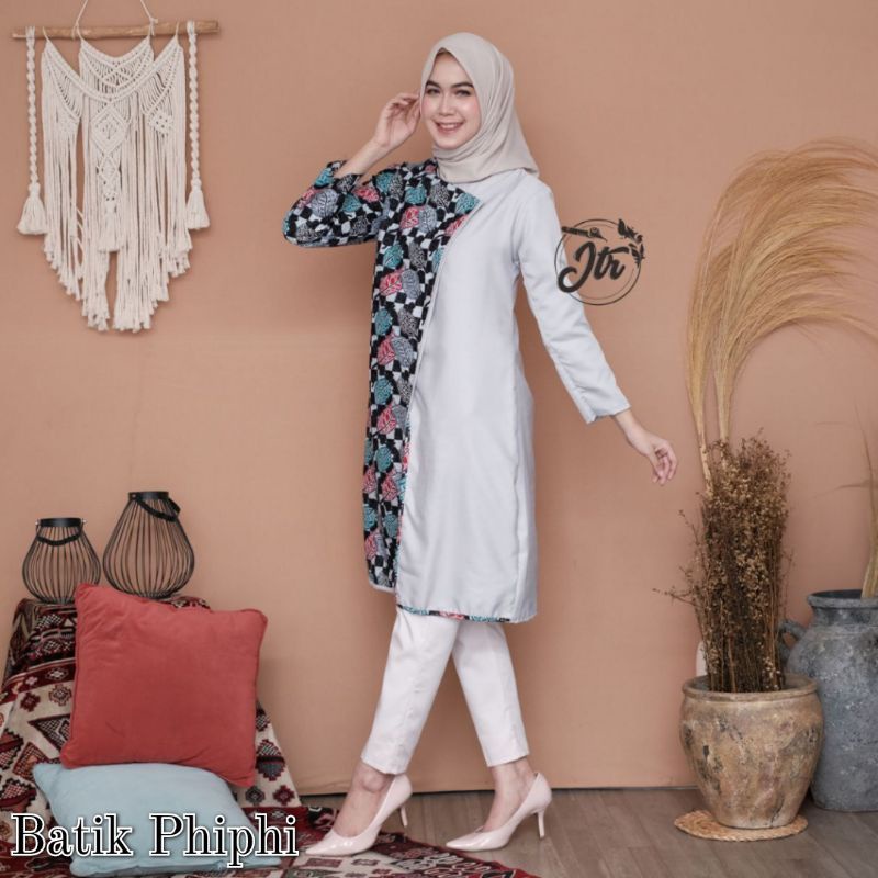 Jual Atasan Batik Wanita Modern Tunik Batik Kombinasi Mosscrepe Size