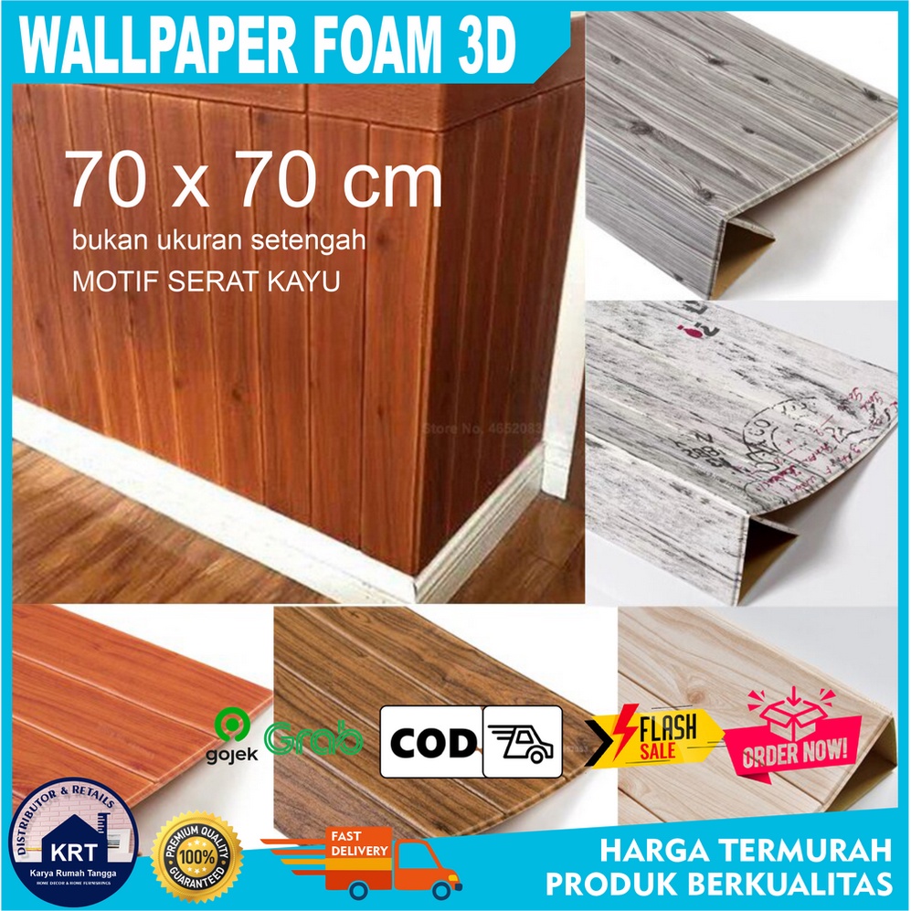 Jual Wallpaper Dinding 3D Foam Kayu 70x70cm Wall Stiker Dinding Batu