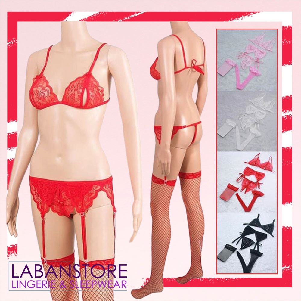 Jual Lingerie Set Pcs Isi Bra G String Garter Belt Dan Stocking Seksi