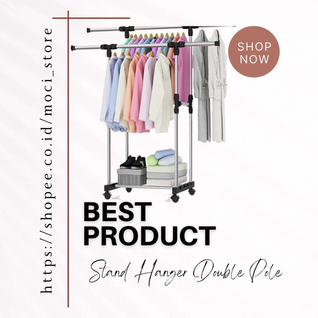 Jual STAND HANGER DOUBLE POLE GANTUNGAN BAJU PORTABLE Shopee Indonesia