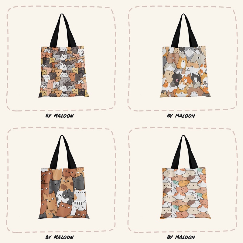 Jual Totebag Motif Karakter Cute Lucu Tote Bag Kanvas Full Print