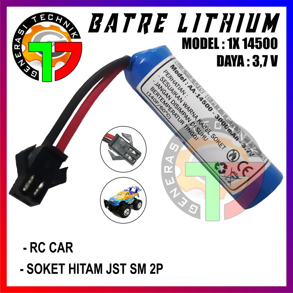 Jual Baterai RC Type Li Ion 14500 Ukuran Baterai AA Soket Hitam 2Pin 3