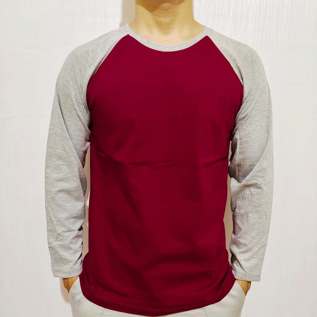 Jual Kaos Raglan Polos Merah Maron Lengan Abu Misty Panjang M L Xl Xxl