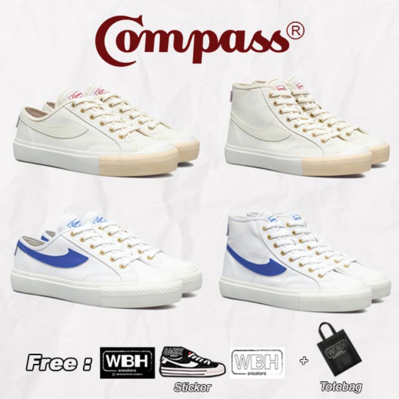 Jual Sepatu Compass Gazelle Cream White Blue Low High Shopee Indonesia