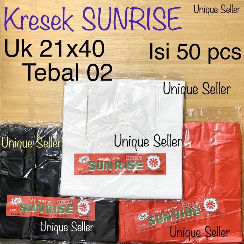 Jual Isi50 Kresek SUNRISE 21x40 Tebal 02 Putih Hitam Merah Kresek